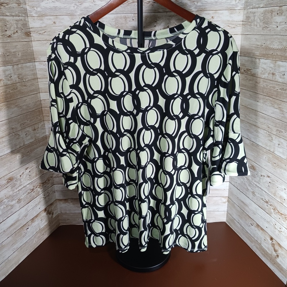 Worthington Women's black & green geometric pattern blouse XL, NWT office wear